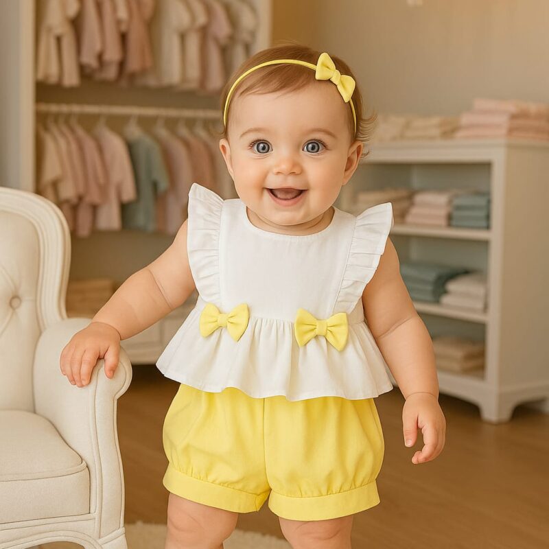 Conjunto 02P Alice Amarelo/Branco 8574A