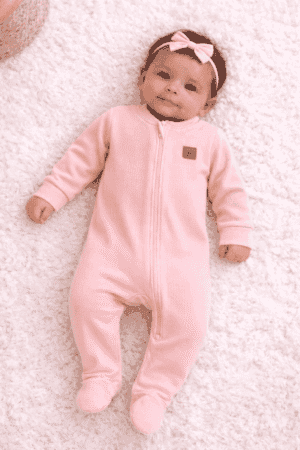 Macacão Malha Canelada c/ Zíper Rosa Bebê 62431RB