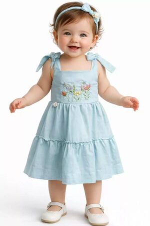 Vestido Bordado Azul Bebê Ref: 9149AZB